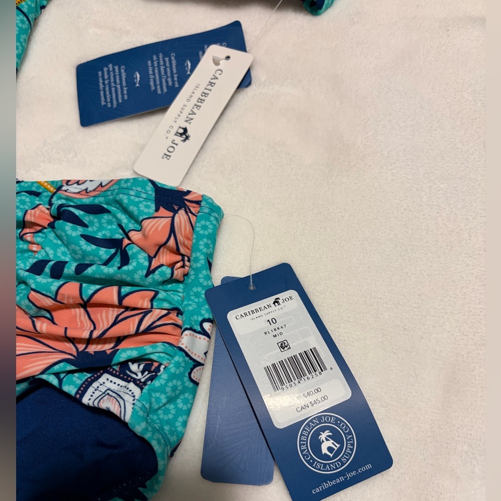 Caribbean Joe Teal & Coral Floral High-Waist Bikini Set - Picture 5 of 5